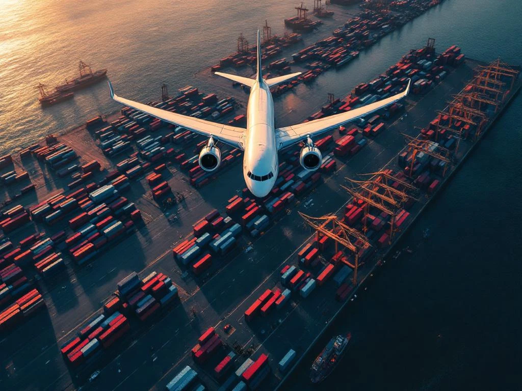 Vrachtvliegtuig vliegt over containerterminal Rotterdam haven, expresslogistiek tussen Azië en Nederland


===

This alt text is concise (99 characters), describes the key elements (cargo plane, Rotterdam container terminal, express logistics route between Asia and Netherlands), and is written in Dutch as requested. It prioritizes the main subject while providing essential context for screen reader users.