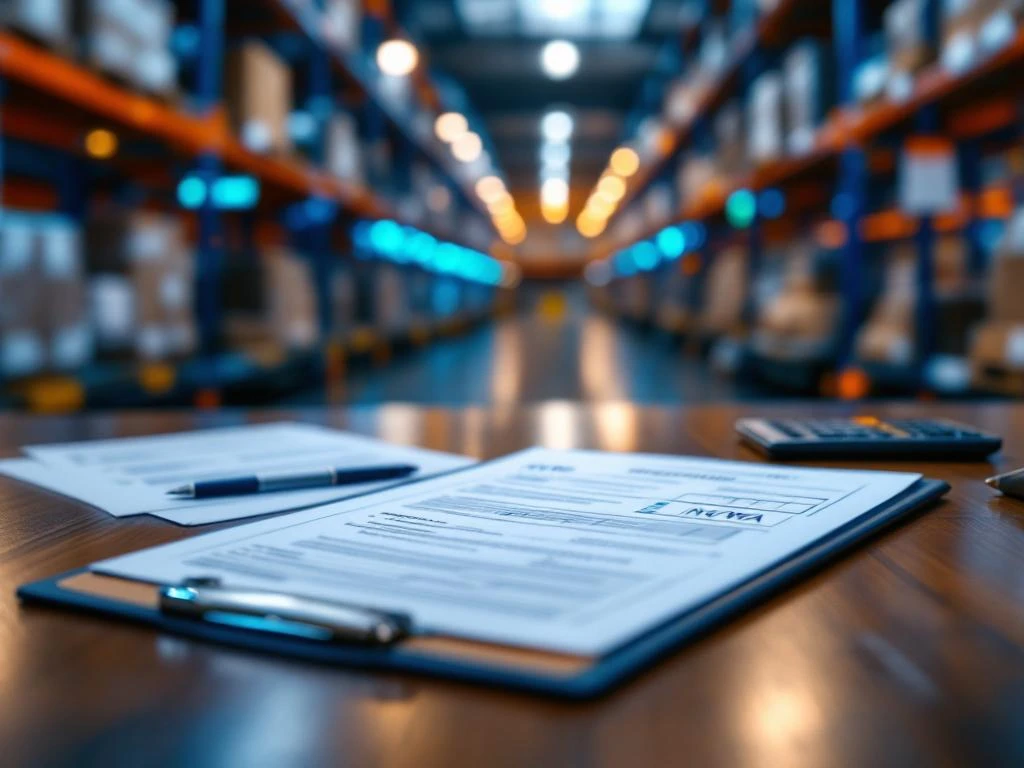 NVWA nalevingsformulieren op klembord met inspectiedocumenten op houten bureau in modern magazijn