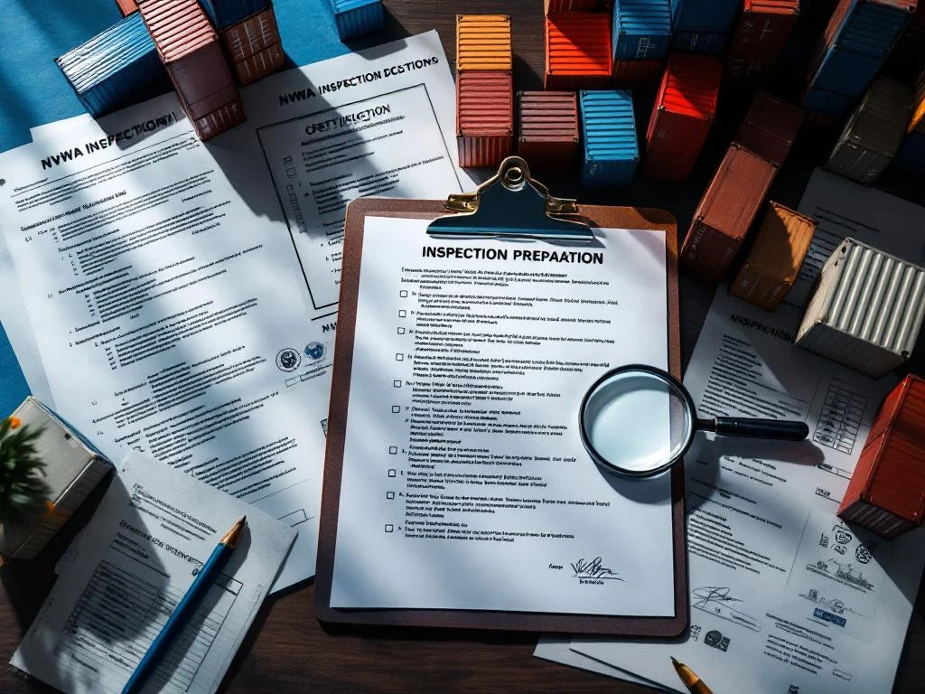 NVWA inspectiedocumenten op bureau met checklists, certificaten en stempels voor logistieke compliance voorbereiding