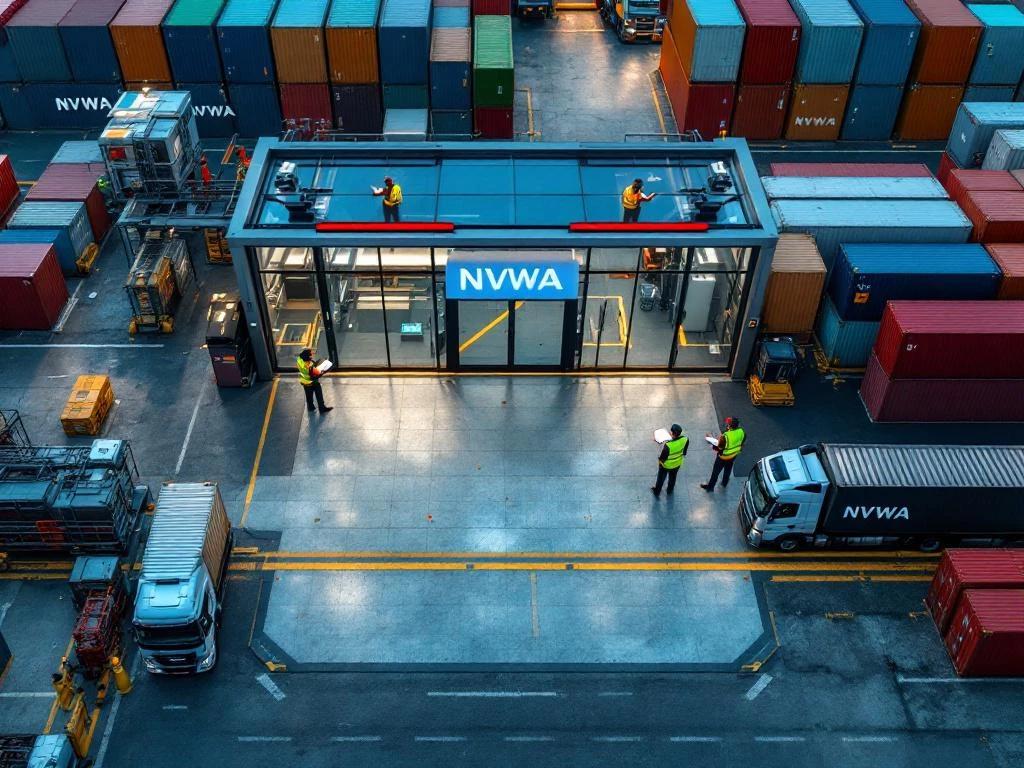 NVWA-inspecteurs in hesjes controleren containers in Rotterdam haven met moderne scanapparatuur en vrachtwagens